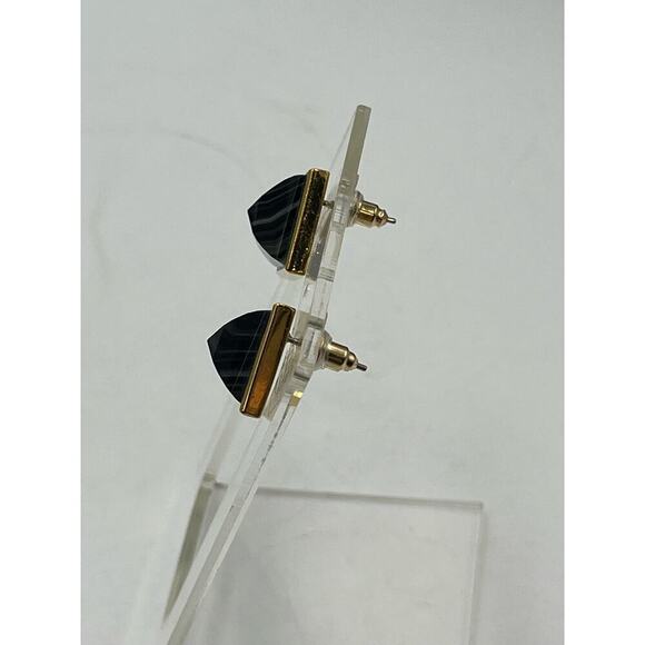 Henri Bendel‎ Gold Plated Black Onyx Pyramid Studs Earrings - Picture 6 of 15